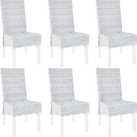 Chaises de salle à manger, 6 pièces, rotin Kubu brun clair et bois de manguier