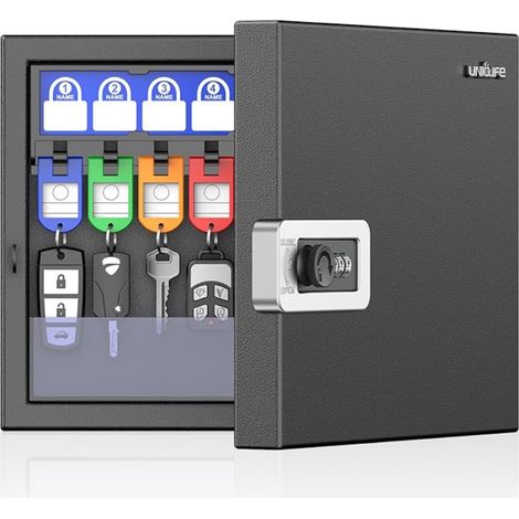 16 Clés Coffret à Clés, Coffret à Clés Murale, Armoire à Clés, Organisateur de Clés de Voiture avec Porte-Clés Inscriptibles et Étiquettes, Coffret Rangement Porte-Clés Sécurisé pour Bureau (1/5)
