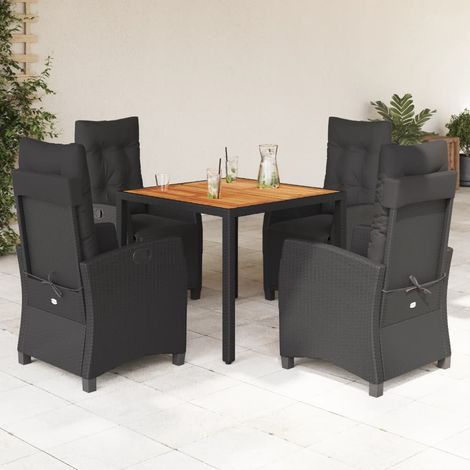 Set de muebles jardín 5 pzas con cojines ratán sintético negro vidaXL (1/5)