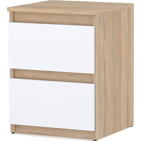 Nachttisch Sonoma Eiche Weiß Matt 40 cm 2 Schubladen Nakastlik Nachttisch