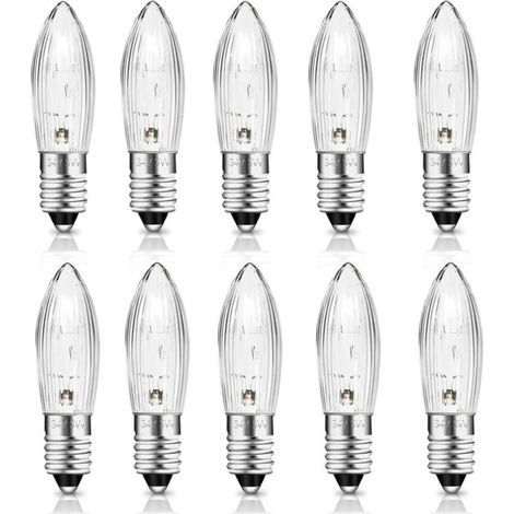 Ampoule E10 34V 3W Bougie avec 7 Points de Combustion Ampoules de rechange, 30LM Blanc Chaud 2700K, Ampoule Bougie E10 pour Arche Lumineuse, Arbre de Noël, Guirlande, Lot de 10