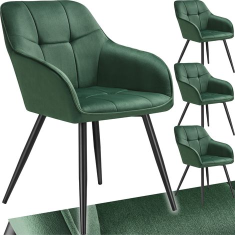 Lot 4 chaises rembourrées en velours matelassé et dossier vert foncé (1/5)