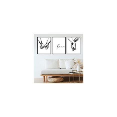 Set de 3 Affiches Noir et Blanc Main Citation Amour Murale Motif Décoration Peinture sur Toile Poster Deco Salon et Chambre à Coucher - Sans Cadre