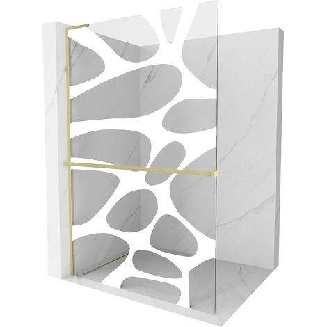 Mexen Kioto+ L Duschwand mit Regal Walk-in 100 x 200 cm, weißes Muster, gebürstetes Gold - 800-100-1