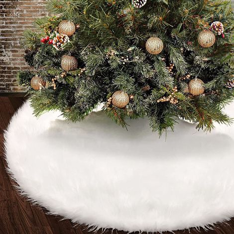 MINKUROW 122 cm Weihnachtsbaumabdeckung Weißer Plüsch Weihnachtsbaum Runde Abdeckung Weihnachtsbaummatte Christbaumschmuck Dekoration für Weihnachten (1/5)