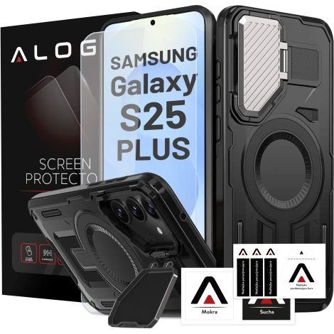 Coque Samsung Galaxy S25 Plus pour MagSafe avec protection renforcée de l'objectif et fonction support. Coque Alogy HeavyDuty Mag™️ + verre trempé. (1/5)