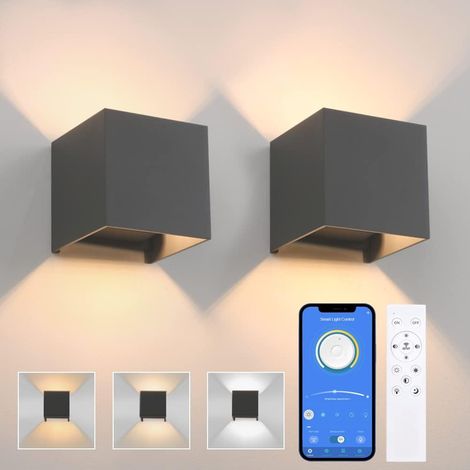 Applique murale intelligente 2 pièces, Dimmable 3000K-6000K, avec télécommande, angle de faisceau réglable, IP65 pour intérieur/extérieur, gris foncé (1/5)