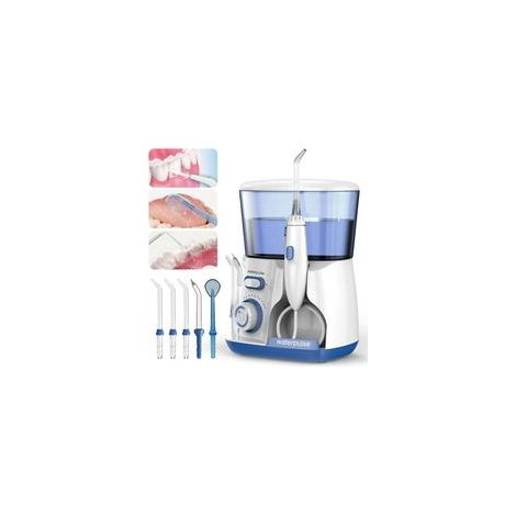 Hydropulseur électrique 800 ml avec 5 jets d'eau réglables pour une hygiène bucco-dentaire optimale, bleu (1/5)