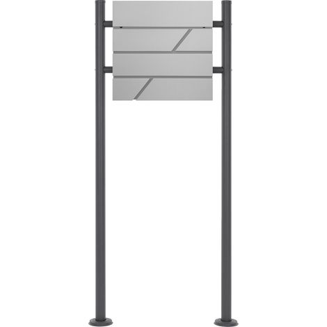 ECD Germany Standbriefkasten mit Zeitungsfach, Design Briefkasten mit Pfosten, Briefkastenanlage, Briefkastenständer Anthrazit Höhe 120cm, Postkasten Hellgrau 37x11x37cm, Edelstahl pulverbeschichtet