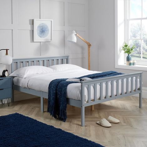 Florida Double Grey Wooden Bed 4ft 6 Solid Pine High End Slatted Base (1/5)