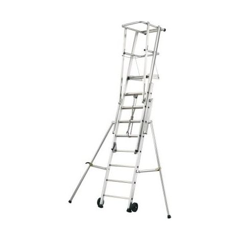 Tubesca Comabi – Échelle d'appui télescopique aluminium GRS – Intervention jusqu'à 4,95m – Largeur plateforme 389mm – Roulettes Ø 160mm pour déplacement facile (1/5)