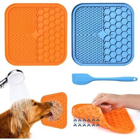 Tapis de Lèche Chien, 2 Pièces Tapis de Lechage pour Chat sans BPA avec 1 Spatule en Silicone, Ventouses Extra Fortes pour Le Bain, l'entraînement, Le Toilettage et l'entretien des Griffes