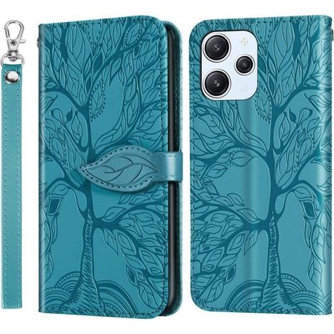 Coque pour Xiaomi Redmi 12 6.79", Cuir PU Boucle Magnétique Feuille Flip CaseTéléphone Étui Protection Housse, Arbre de Vie Bleu (1/4)