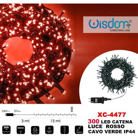 Trade Shop - Cadena De Luz 300 Led Luciérnagas Luz Rojo Cable Verde Ip44 Xc-4477 -