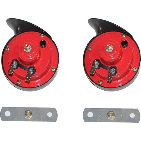 Lot de 2 avertisseurs pneumatiques 12V 300 dB, rouge et noir, klaxons puissants pour voiture et camion (1/5)