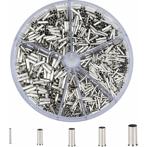 1900 Pcs Embouts de Câbles Non Isolés Connecteurs Bout à Bout Terminaison à Sertir avec Boîte de Rangement pour Les Projets D'électrique 0,5/0,75/1,0/1,5/2,5mm² Lefou (1/5)
