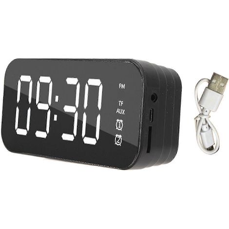 Enceinte Bluetooth portable avec réveil, radio FM, mini enceinte sans fil, écran miroir, batterie intégrée, horloge numérique avec prise en charge AUX et carte TF pour M (1/5)