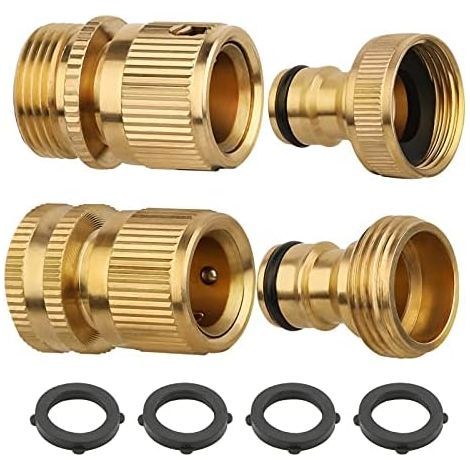 4 Pièces Connecteur de Tuyau d'arrosage en Laiton 3/4", Raccords Rapide, Robinet à Filetage Femelle et Mâle, Adaptateurs Robinets pour Jardin - (1/5)