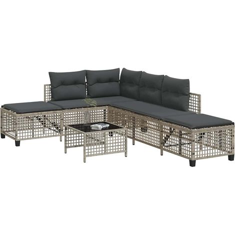 3-tlg. Garten-Ecksofa-Set mit Kissen Hellgrau Poly Rattan