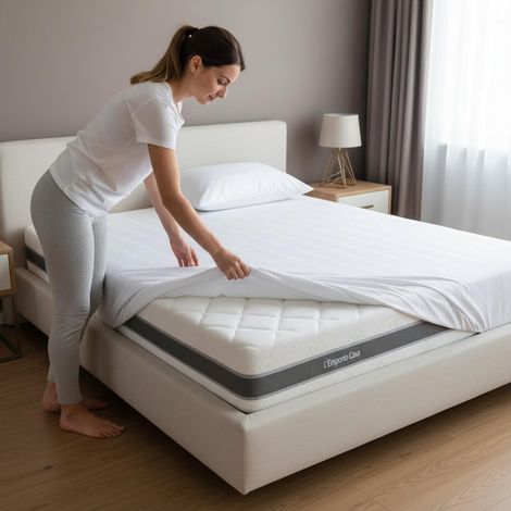 Protège-matelas en 100 % coton, blanc, hypoallergénique, avec coins élastiques, respirant, disponible en différentes tailles (lit simple 90 x 200 + 25) (1/5)