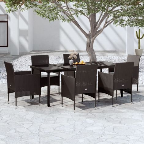 Ensemble Table et Chaise de Jardin Salon de jardin avec coussins 7 pcs Noir 61671 (1/5)