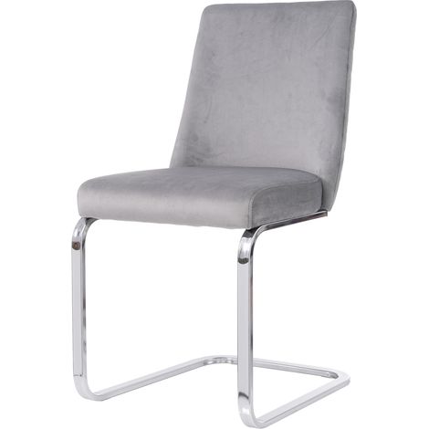 Chaise de salle à manger en velours avec support métallique argenté, lot de 2, design losange, couleur grise (1/5)