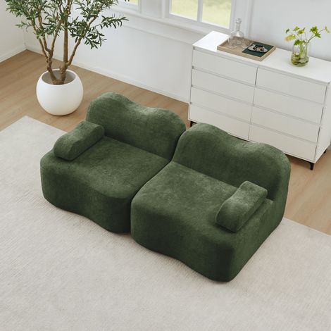 Canapé modulable 2 places sans structure, forme ondulée, assise profonde, accoudoirs amovibles, idéal salon/appartement, vert (1/4)