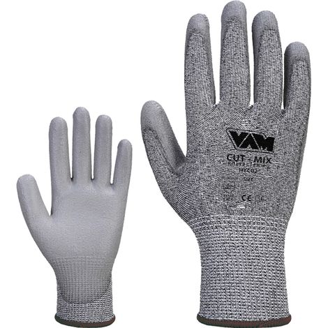 GUANTI DA LAVORO ANTITAGLIO "CUT MIX" NYLON SPALMATO PU GRIGIO 12 PAIA M-XL MED, "M"