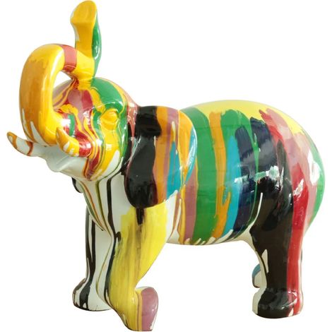 Statue éléphant avec coulures noir et multicolore H51 cm - DUMBO 02 (1/3)