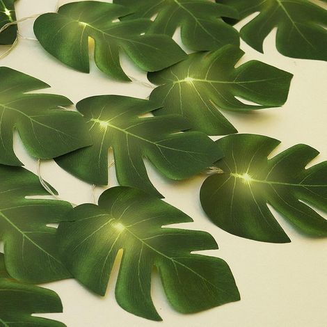 Guirlande lumineuse LED en forme de feuille de Monstera, feuilles de palmier artificielles tropicales en rotin, décoration murale (1/5)