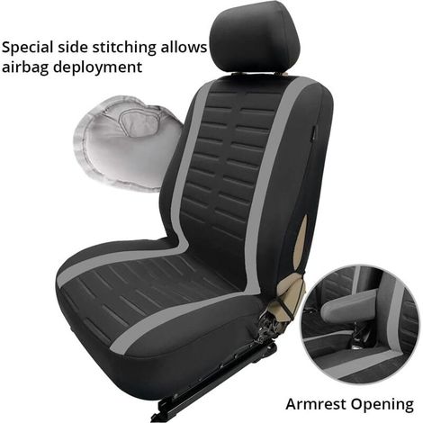 Housse Siege Voiture Couvre Universal Fit La Plupart des Camions Camionnette Bus Siège Avant 1 + 2 (3 Places) Housses de Sieges Universelles Housse Couverture Jeu Complet en Tissu Lavable Gris (1/3)