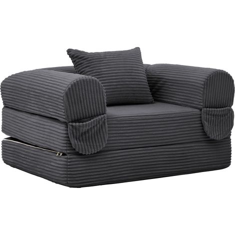 Canapé-lit simple- Velours côtelé- 2-en-1- Mousse HD- Coussin inclus- Gain de place –Gris- Pour salon/chambre/bureau (1/5)