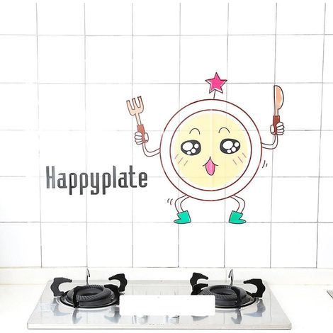 Sticker mural anti-huile pour cuisine, motif dessin animé, imperméable, pour carrelage (Happyplate) (1/5)