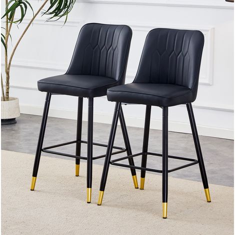 Lot de 2 tabourets de bar en métal noir et PU noir, 100 cm, modernes, dossier ergonomique,42×45×100cm (1/5)