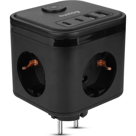 Multiprise Cube 3 Prises + 4 USB, Interrupteur, 3680 W, Noire (1/5)