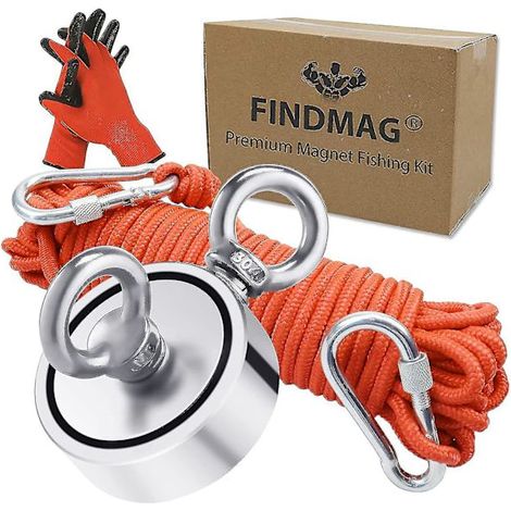 Kit de pêche magnétique Aespa, aimant de pêche à force d'attraction de 300 kg, aimant rond en néodyme double face, recyclable. (1/5)