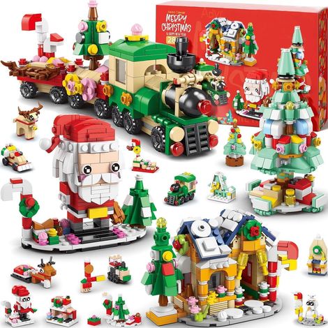 Calendrier de L'avent 2026, Compte à Rebours de Noël de 24 Jours avec 1123 Pèces 6 en 1 Train Père Noël Maison Arbre Blocs de Construction pour Enfants Noël Cadeaux Fêtes Décoration (1/5)