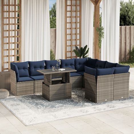 10-teiliges Gartensofa-Set mit Kissen, grau, Polyrattan (1/5)