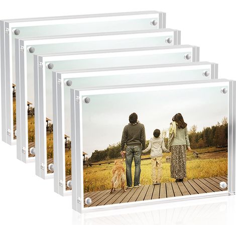 Lot de 5 cadres photo magnétiques transparents en acrylique - 6 x 9 cm - Double face - Sans cadre - Pour bureau - Petit cadre photo - 5 x 7 cm (1/5)