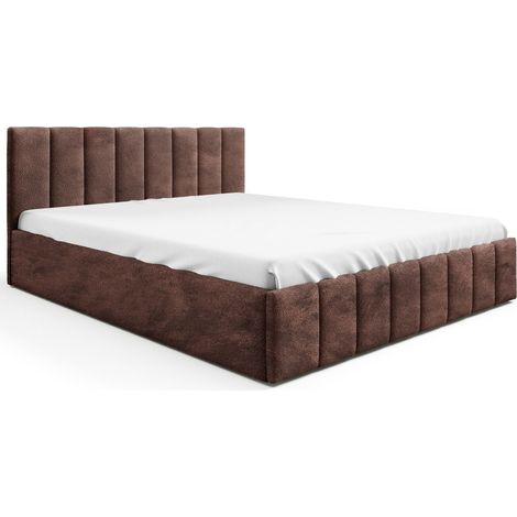 Sofello Polsterbett nach Maß Braun 200x200 Metall-Lattenrost Dunkelbraun Boucle mit Bettkasten und Stauraum (1/5)