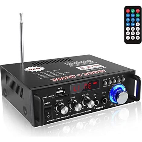 Applicable Amplificateur Audio, Amplificateur HiFi, Amplificateur Stéréo Bluetooth 5.0, 12V 220V 600W 2 Canaux,Haute Fidélité, Radio FM Portable, Entrée Carte SD/USB, pour Maison ou Voiture (1/5)