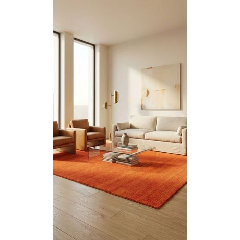 Tapis Gabbeh indien Tapis Uni - Tapis en laine  - 200x140cm, Rectangular - 100% Laine vierge - Tissé main - Orange