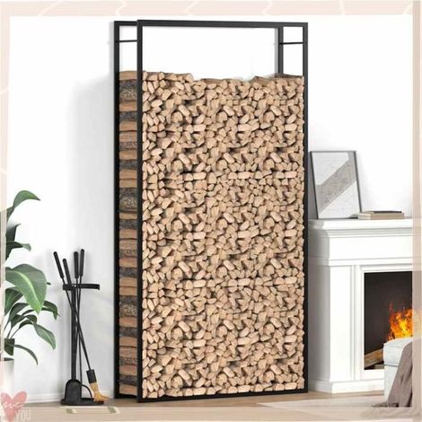350311 Portant de bois de chauffage Noir mat 110x28x214 cm Acier (1/5)