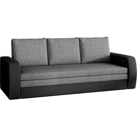 Canapé lit tissu gris et simili cuir noir avec coffre de rangement Liverna 220cm (1/5)