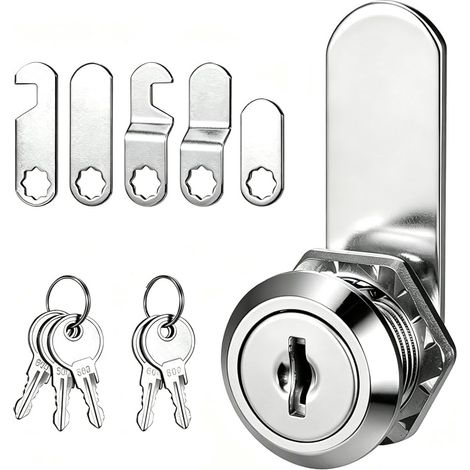 Serrure de Boîte Aux Lettres, 5 Clés Livré Avec 5 Plaques de Verrouillage Différentes, Barillet Boite Aux Lettres 16mm, Serrure à Mortaise, Facile à Installer, Argentée (1/5)
