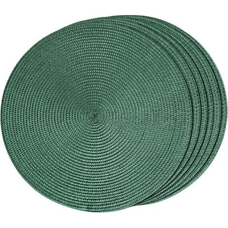Set de table - - 15 pouces - Rond tressé - Vert - Lavable, antidérapant (1/4)