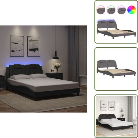 Bettgestell mit LED Grau 140x200 cm Kunstleder - Bettsofa - Schlafzimmermöbel - Boxspringbetten - Doppelbett - Ledertaschenlampe (1/5)