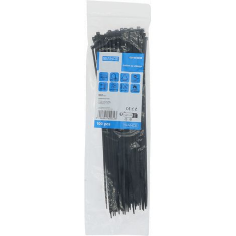 SACHET DE 100 COLLIERS DE FIXATION NOIRS 3.6 X 300 MM CONVIENT POUR DES DIAMETRES DE 3.5 A 84MM - RESISTANCE 180N (1/2)