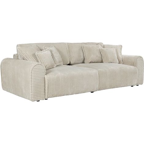 Vente-Unique – Canapé convertible 4 places en velours côtelé grosses côtes beige – Assise profonde – Convertible coulissant avec 2 coffres de rangement (1/5)