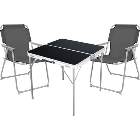 3-teiliges Campingmöbel Set schwarz 80x80x70cm Grau-MMC330883B+2xMPO2600-Grau (1/4)